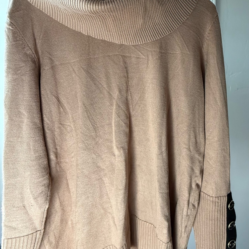 Melissa Paige Cowl Neck Sweater in Tan with Button Details